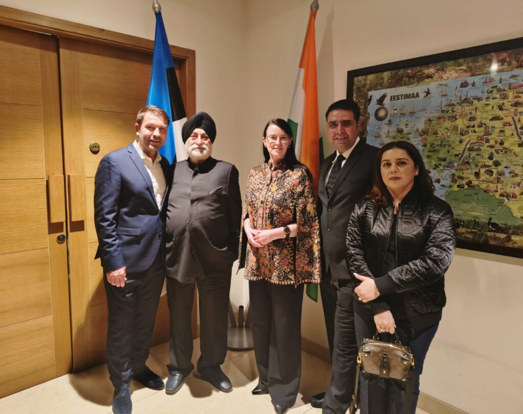Delegation from Estonia and Indian beverage industry representatives during a formal meeting at the Estonian Embassy, highlighting growing India–Estonia trade collaboration in the food and beverage sector.