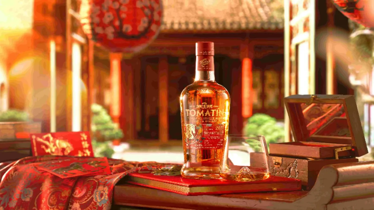 Tomatin Year of the Horse 2026 limited edition single cask single malt whisky bottle with Lunar New Year red artwork