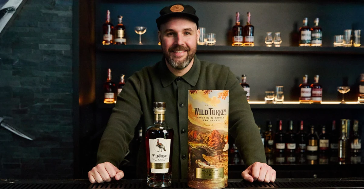 Wild Turkey Austin Nichols Archives Gold Foil Edition 16-year-old limited-edition Kentucky straight bourbon bottle with heritage-inspired packaging.